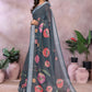 Rajwada Dark Grey Cotton Linen Printed Saree For Women