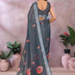 Rajwada Dark Grey Cotton Linen Printed Saree For Women