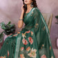 Rajwada Dark Green Cotton Linen Printed Saree For Women