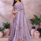 Rajwada Lavender Cotton Linen Printed Saree For Women