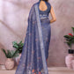 Rajwada Greyish Blue Cotton Linen Printed Saree For Women