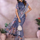 Rajwada Greyish Blue Cotton Linen Printed Saree For Women