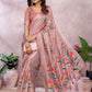 Rajwada Light Pink Cotton Linen Printed Saree For Women