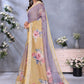 Rajwada Lavender And Mustard Yellow Cotton Linen Printed Saree For Women