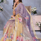Rajwada Lavender And Mustard Yellow Cotton Linen Printed Saree For Women