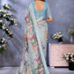 Rajwada Light Blue Cotton Linen Printed Saree For Women