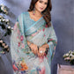 Rajwada Light Blue Cotton Linen Printed Saree For Women