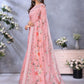 Rajwada Baby Pink Cotton Linen Printed Saree For Women