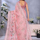 Rajwada Baby Pink Cotton Linen Printed Saree For Women