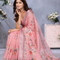 Rajwada Baby Pink Cotton Linen Printed Saree For Women