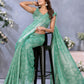 Rajwada Sea Green Cotton Linen Printed Saree For Women