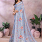 Rajwada Light Blue Cotton Linen Printed Saree For Women
