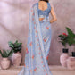 Rajwada Light Blue Cotton Linen Printed Saree For Women