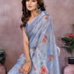 Rajwada Light Blue Cotton Linen Printed Saree For Women