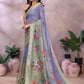 Rajwada Purple And Green Cotton Linen Printed Saree For Women
