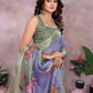 Rajwada Purple And Green Cotton Linen Printed Saree For Women