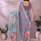 Rajwada Dusty Purple And Blue Cotton Linen Printed Saree For Women