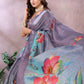 Rajwada Dusty Purple And Blue Cotton Linen Printed Saree For Women