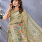 Rajwada Olive  Cotton Linen Printed Saree For Women