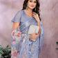 Rajwada Lavender Cotton Linen Printed Saree For Women