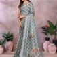 Rajwada Light Blue Cotton  Linen Printed Saree For Women