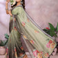 Rajwada Green And Grey Cotton Linen Printed Saree For Women