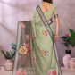 Rajwada Green And Grey Cotton Linen Printed Saree For Women