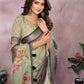 Rajwada Green And Grey Cotton Linen Printed Saree For Women