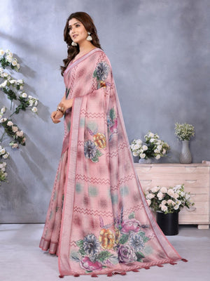 Rajwada Mauve  Cotton Linen Printed Saree For Women