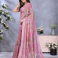 Rajwada Light Pink Cotton Linen Printed Saree For Women