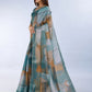 Rajwada Teal Blue Cotton Blend Printed Saree For Women