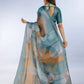 Rajwada Teal Blue Cotton Blend Printed Saree For Women