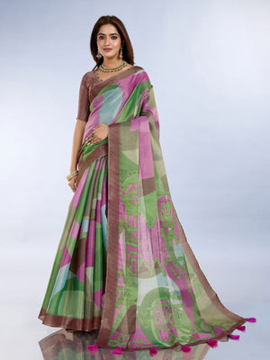 Rajwada Multicolor Cotton Blend Printed Saree For Women