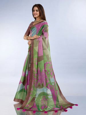 Rajwada Multicolor Cotton Blend Printed Saree For Women