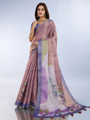 Rajwada Dusty Mauve Cotton Blend Printed Saree For Women