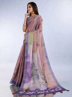 Rajwada Dusty Mauve Cotton Blend Printed Saree For Women