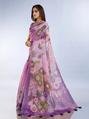 Rajwada Purple Cotton Blend Printed Saree For Women