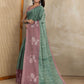 Rajwada Sea Green And Mauve Pin Cotton Blend Printed Saree For Women