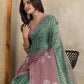 Rajwada Sea Green And Mauve Pin Cotton Blend Printed Saree For Women