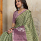 Rajwada Olive  And Mauve Pink Cotton Blend  Printed Saree For Women