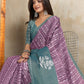 Rajwada Purple And Pastel Blue Cotton Blend  Printed Saree For Women