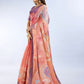 Rajwada Peach Pink Cotton Blend Printed Saree For Women