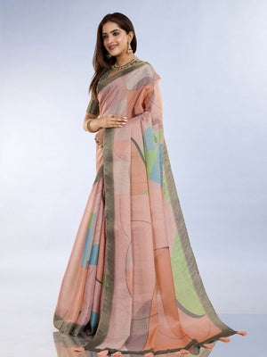 Rajwada Pastel Peach Cotton Blend  Printed Saree For Women