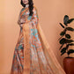 Rajwada Light Brown Cotton Blend Printed Saree For Women