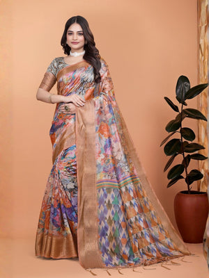 Rajwada Multicolor Cotton Blend Printed Saree For Women