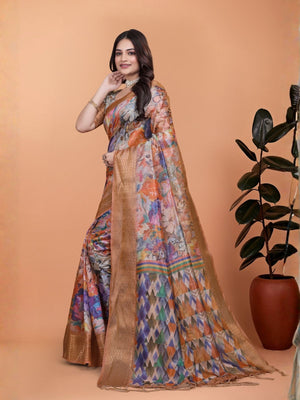 Rajwada Multicolor Cotton Blend Printed Saree For Women