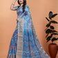Rajwada Light Blue Cotton Blend Printed Saree For Women