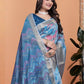 Rajwada Light Blue Cotton Blend Printed Saree For Women