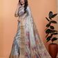 Rajwada Ash Grey Cotton Blend Printed Saree For Women