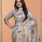 Rajwada Ash Grey Cotton Blend Printed Saree For Women